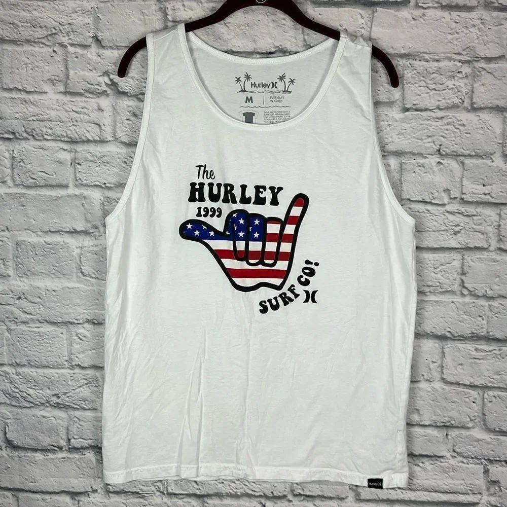 Hurley Men's White Everyday Washed Shaka Stripes Tank Size Medium